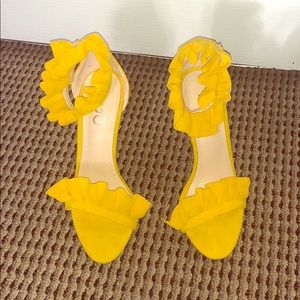 Florence Frill Detail Heel in Yellow Faux Suede